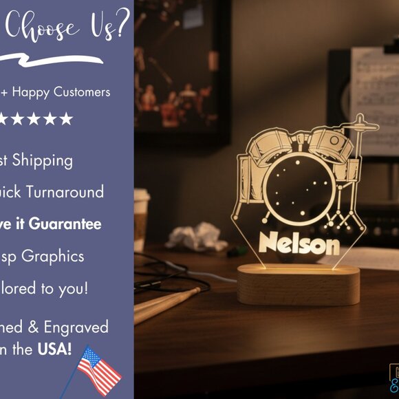 Drum Set Custom Name Light | Personalized LED Decor | Baby & Toddler Gift - Picture 4 of 8